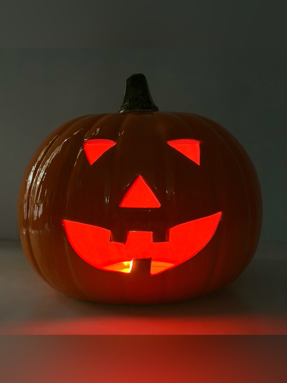 Vintage Ceramic Jack O Lantern Pumpkin Luminary Halloween Candle Holder 9” Decor